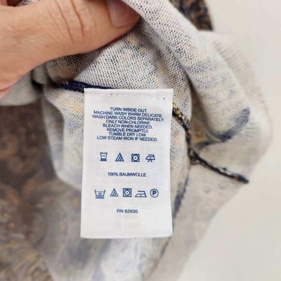 Lands End 100% Supima Cotton Navy Blue Paisley Crewneck Sweater S (6-8) - Picture 6 of 7